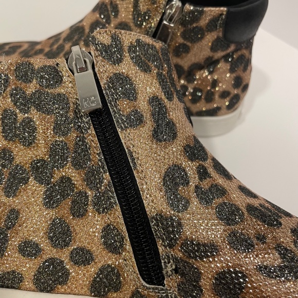 Animal Print Glitter Sparkle Sneakers Black Bow Gold Shoes Girl Size 6 - Picture 11 of 15